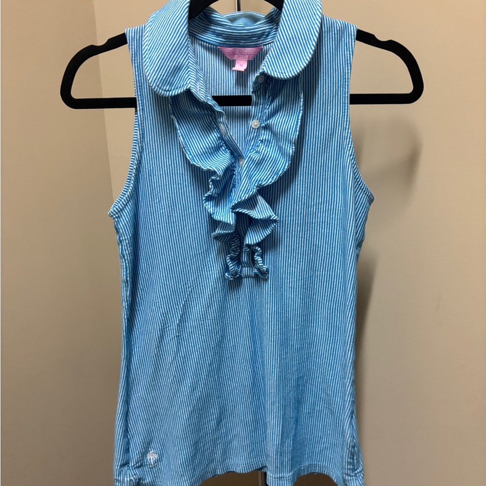 Lilly Pulitzer Blue Pinstripe Ruffle Blouse